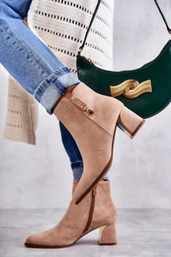 Discount Boto Zamszowe Botki Na Słupku Z Ozdobą Beżowe Erine