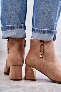 Discount Boto Zamszowe Botki Na Słupku Z Ozdobą Beżowe Erine