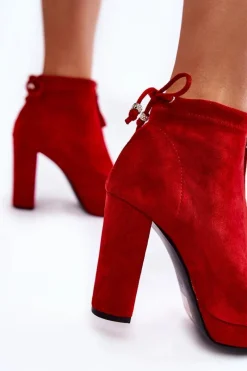 Sale Zamszowe Botki Na Suwak Czerwone Donnita Damskie Botki Sznurowane|Botki Na Słupku