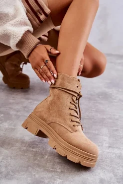 Botki Sznurowane|Botki Zimowe Damskie>Boto Zamszowe Botki Na Suwak Camel Marley