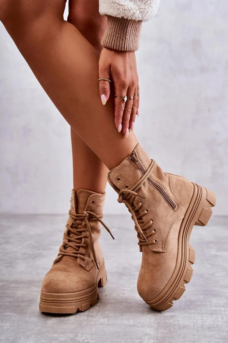 Botki Sznurowane|Botki Zimowe Damskie>Boto Zamszowe Botki Na Suwak Camel Marley