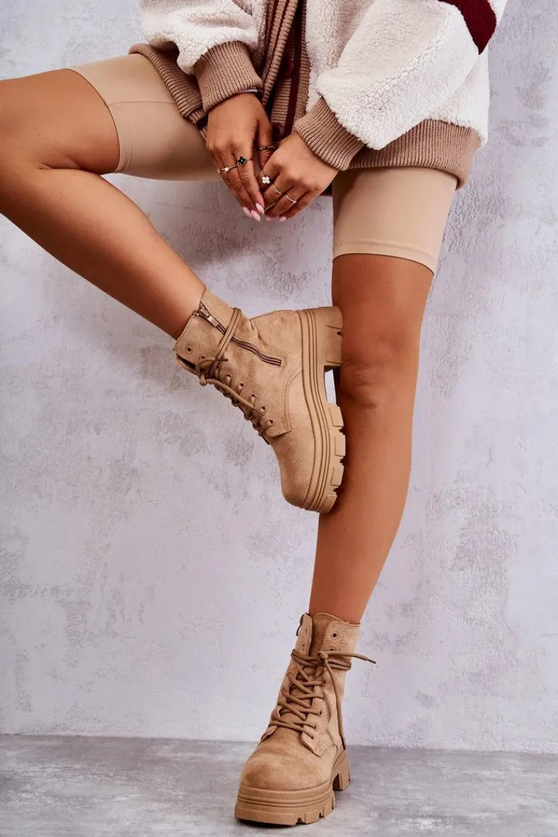 Botki Sznurowane|Botki Zimowe Damskie>Boto Zamszowe Botki Na Suwak Camel Marley