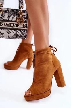 Clearance Boto Zamszowe Botki Na Suwak Camel Donnita