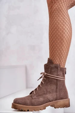 Botki Wiosenne|Botki Skórzane>Boto Zamszowe Botki Na Suwak Nicole 2754 Brązowe