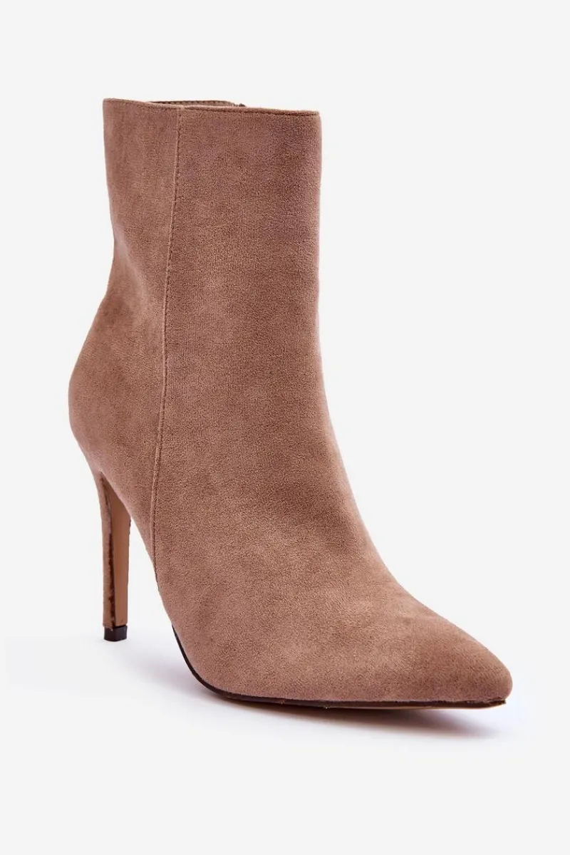 Discount Zamszowe Botki Na Szpilce Beżowe Eberpia Damskie Brązowe I Beżowe Botki|Botki Na Obcasie