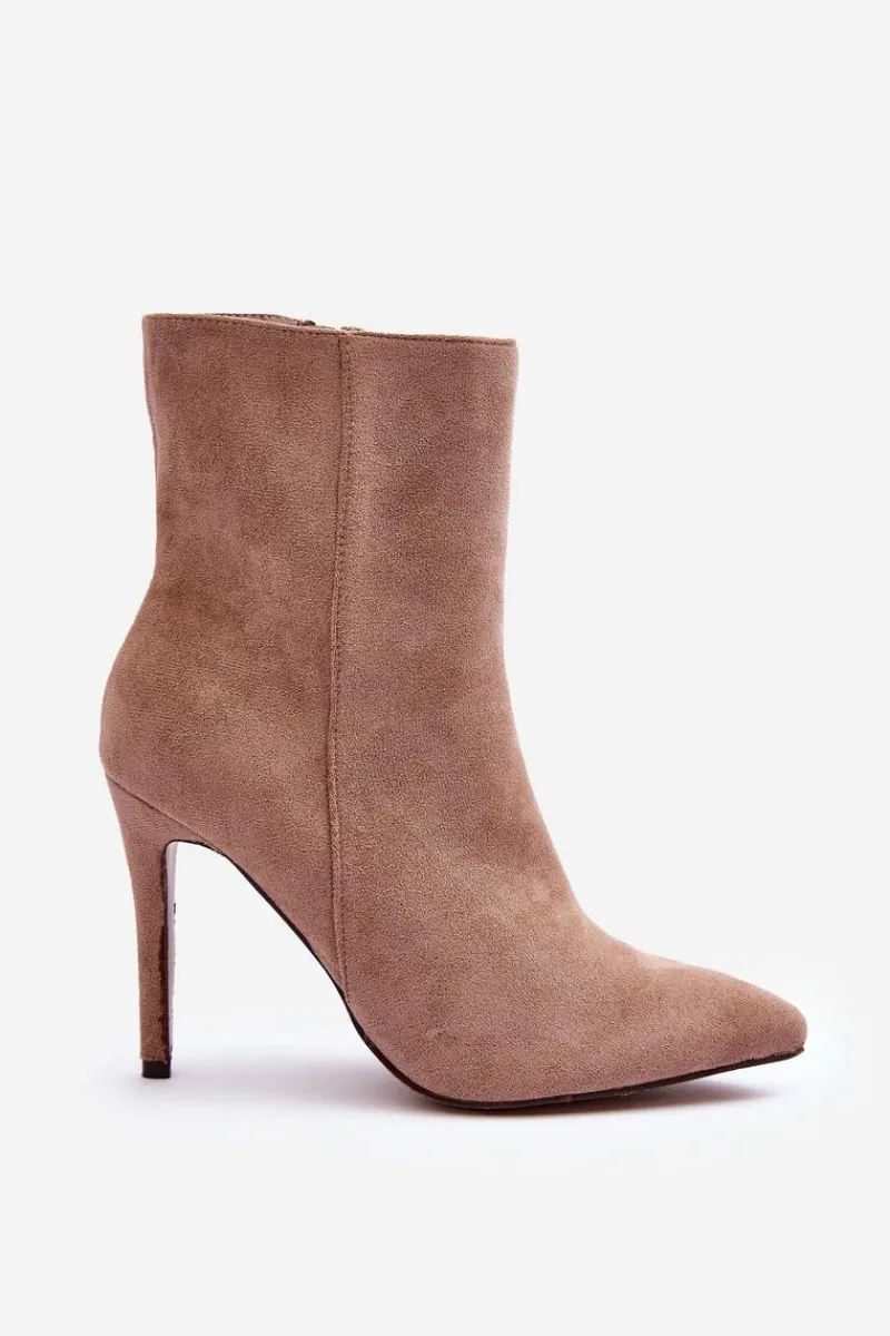 Discount Zamszowe Botki Na Szpilce Beżowe Eberpia Damskie Brązowe I Beżowe Botki|Botki Na Obcasie