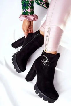 New Boto Zamszowe Botki Na Wysokim Obcasie Czarne Dianne