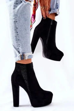 New Boto Zamszowe Botki Na Wysokim Obcasie Czarne Sarsea