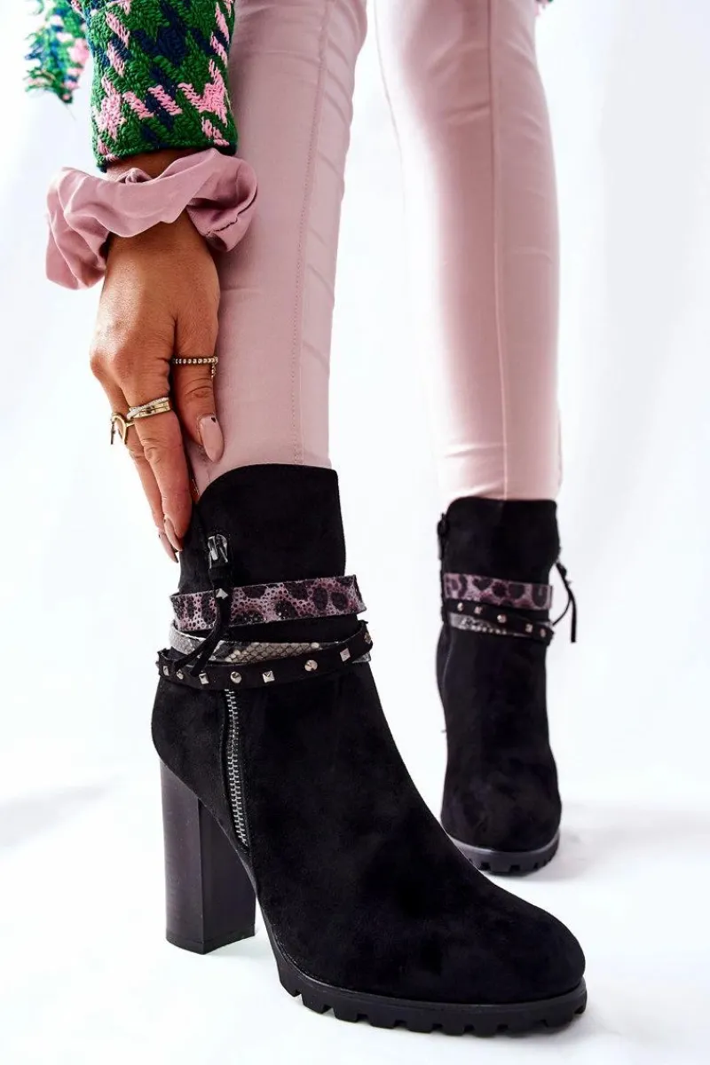Hot Boto Zamszowe Botki Na Wysokim Słupku Czarne Besis
