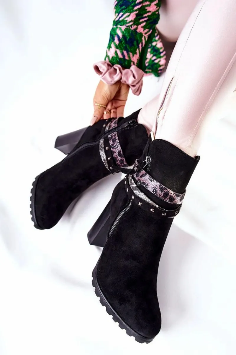 Hot Boto Zamszowe Botki Na Wysokim Słupku Czarne Besis