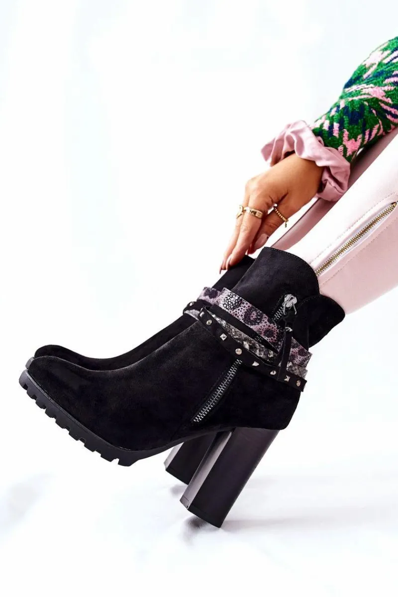 Hot Boto Zamszowe Botki Na Wysokim Słupku Czarne Besis