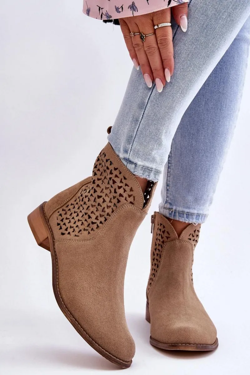 Discount Boto Zamszowe Botki Nicole 2791/023 Ciemnobeżowe