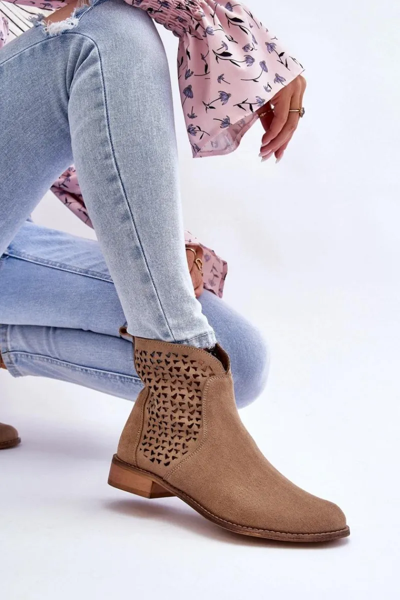 Discount Boto Zamszowe Botki Nicole 2791/023 Ciemnobeżowe