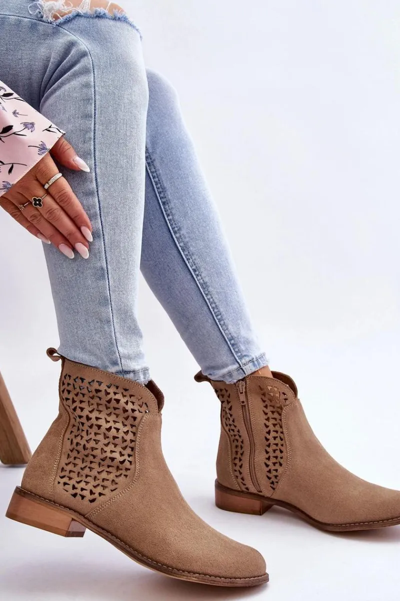 Discount Boto Zamszowe Botki Nicole 2791/023 Ciemnobeżowe