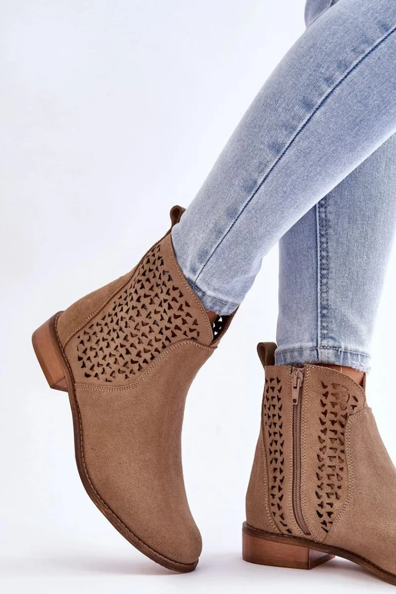 Discount Boto Zamszowe Botki Nicole 2791/023 Ciemnobeżowe