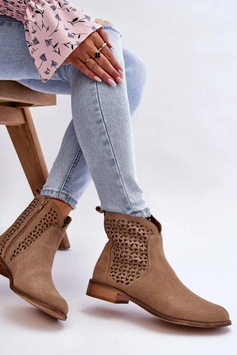 Discount Boto Zamszowe Botki Nicole 2791/023 Ciemnobeżowe