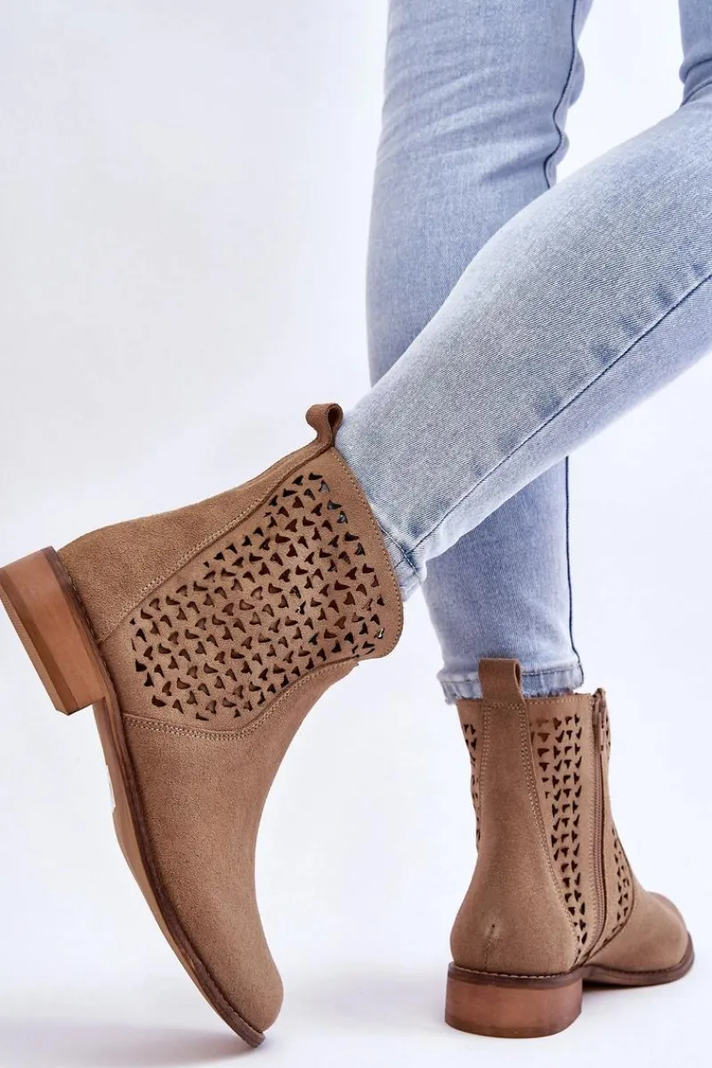 Discount Boto Zamszowe Botki Nicole 2791/023 Ciemnobeżowe