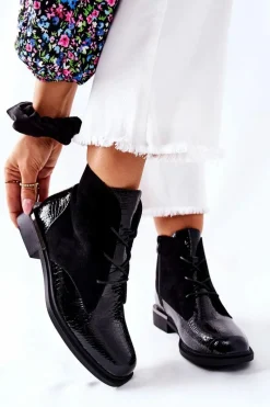 Czarne Botki|Botki Zimowe Damskie>Buty Sergio Leone Zamszowe Botki Ocieplane Sergio Leone BT401 Czarne