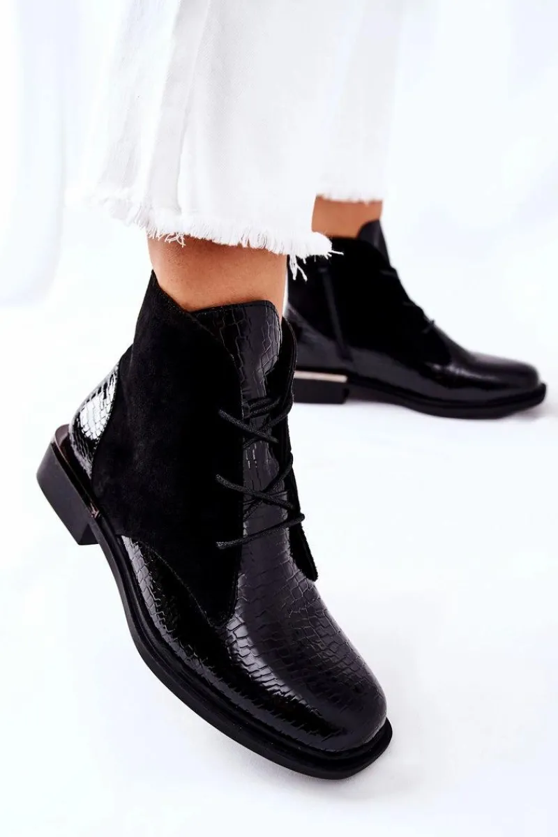 Czarne Botki|Botki Zimowe Damskie>Buty Sergio Leone Zamszowe Botki Ocieplane Sergio Leone BT401 Czarne