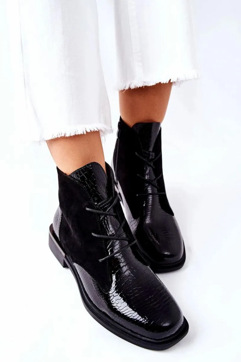 Czarne Botki|Botki Zimowe Damskie>Buty Sergio Leone Zamszowe Botki Ocieplane Sergio Leone BT401 Czarne