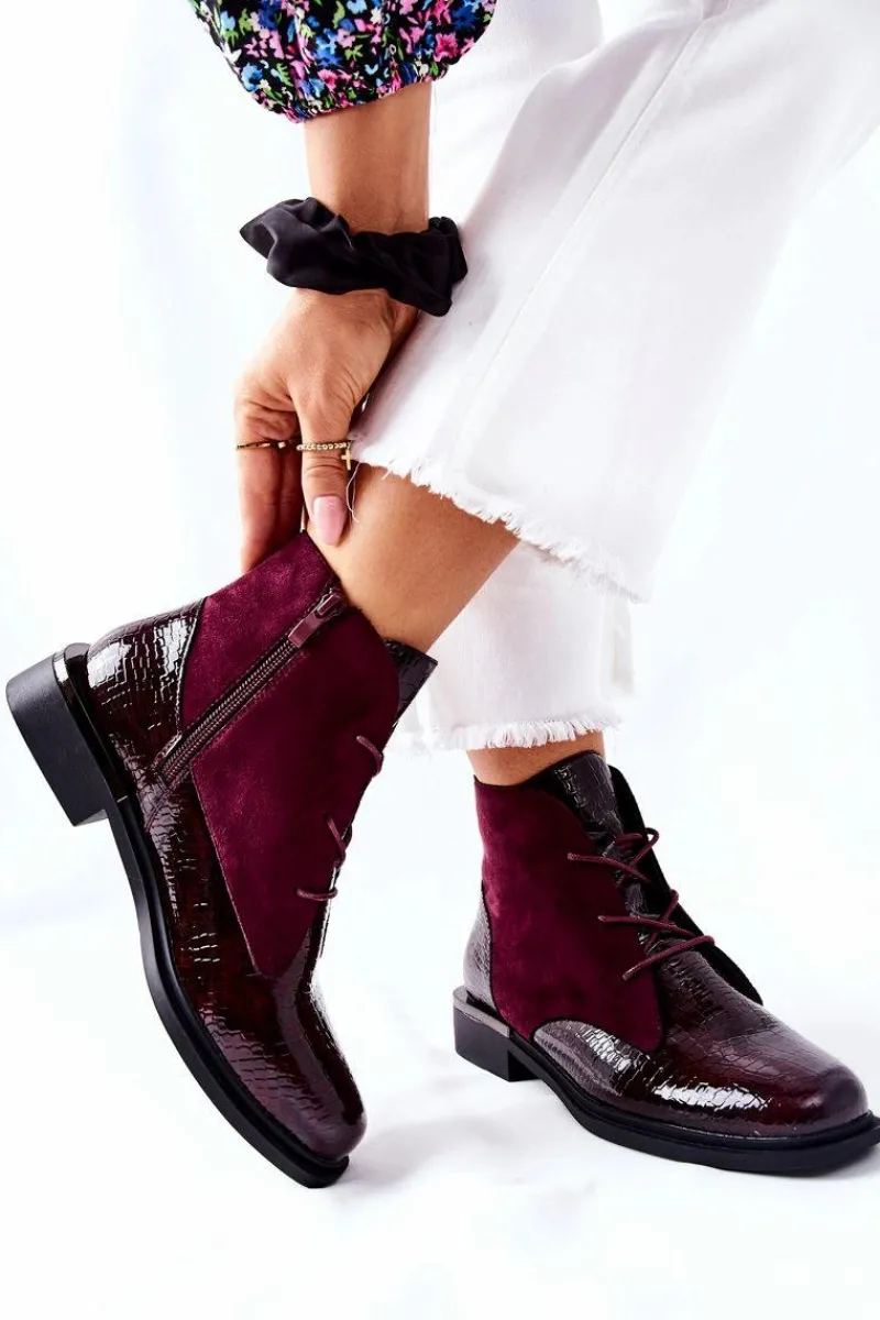 Discount Zamszowe Botki Ocieplane Sergio Leone BT401 Bordowe Damskie Czarne Botki|Botki Zimowe Damskie