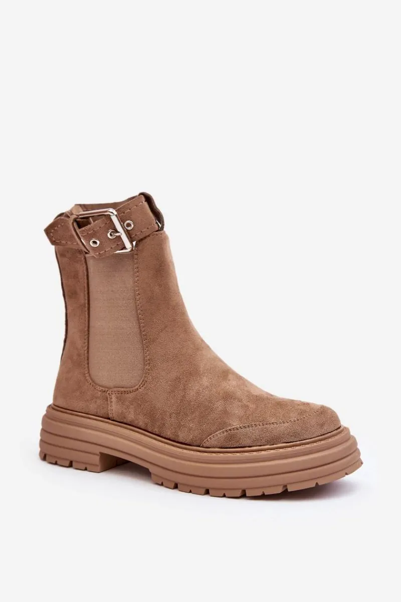 Online Boto Zamszowe Botki Sztyblety Na Masywnej Podeszwie Beżowe Ozaro