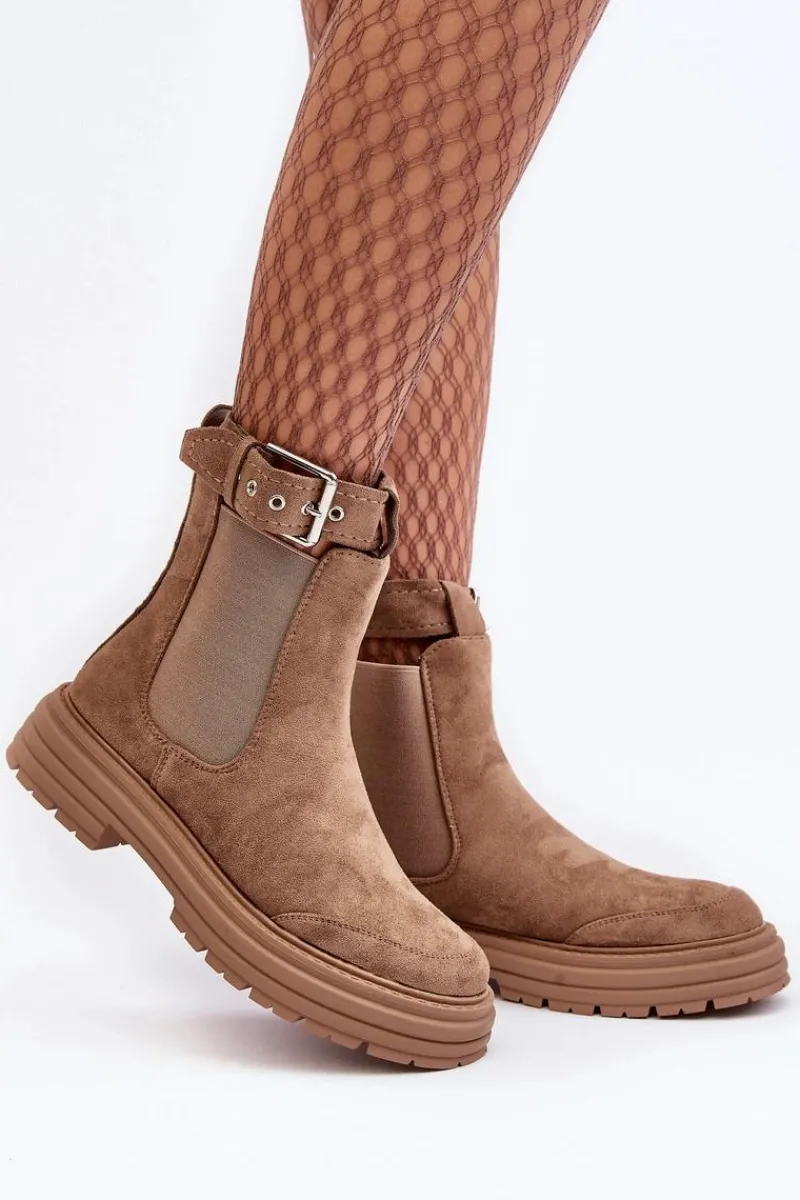 Online Boto Zamszowe Botki Sztyblety Na Masywnej Podeszwie Beżowe Ozaro