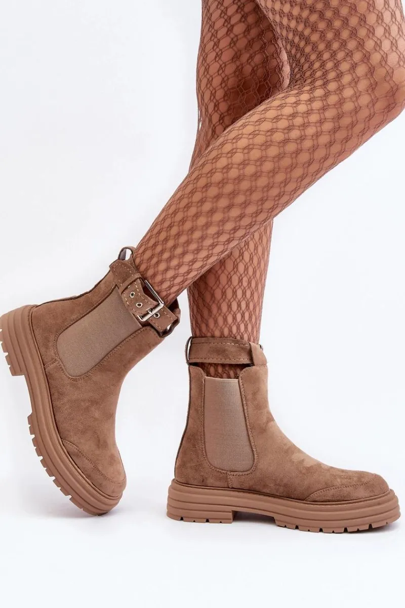 Online Boto Zamszowe Botki Sztyblety Na Masywnej Podeszwie Beżowe Ozaro