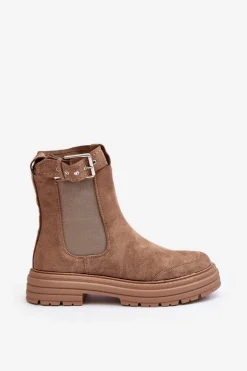 Online Boto Zamszowe Botki Sztyblety Na Masywnej Podeszwie Beżowe Ozaro