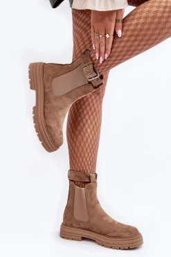 Online Boto Zamszowe Botki Sztyblety Na Masywnej Podeszwie Beżowe Ozaro