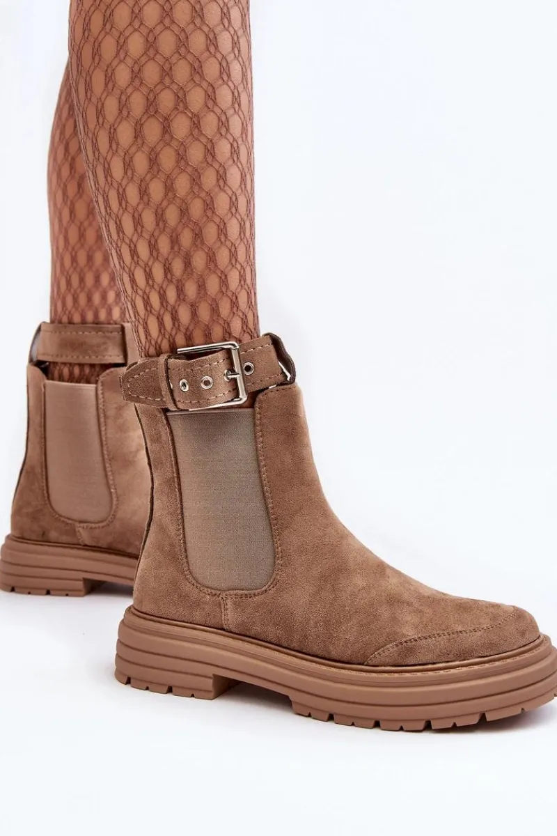 Online Boto Zamszowe Botki Sztyblety Na Masywnej Podeszwie Beżowe Ozaro