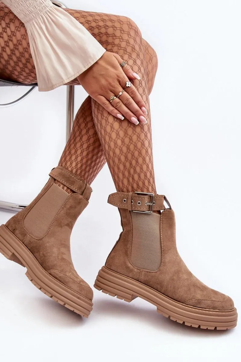 Online Boto Zamszowe Botki Sztyblety Na Masywnej Podeszwie Beżowe Ozaro