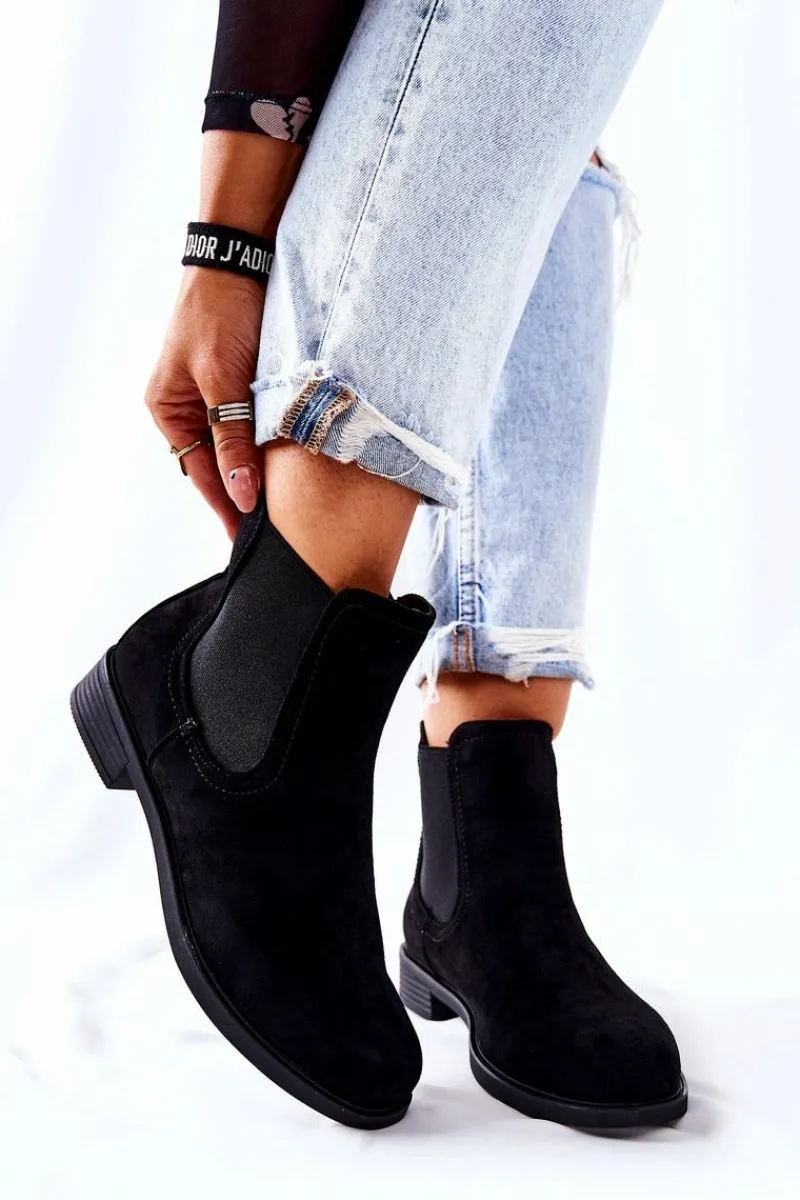 Hot Zamszowe Botki Sztyblety Czarne Astate Damskie Czarne Botki|Botki Zimowe Damskie