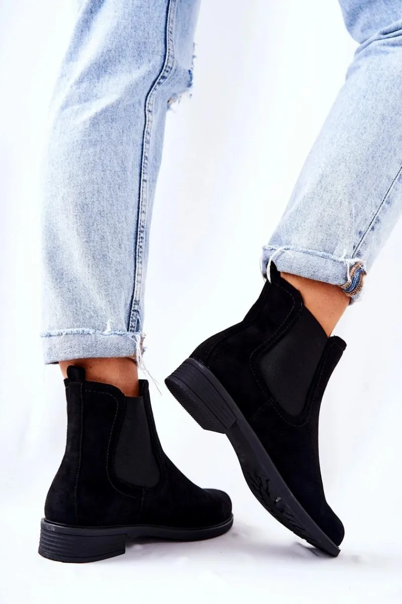 Hot Zamszowe Botki Sztyblety Czarne Astate Damskie Czarne Botki|Botki Zimowe Damskie