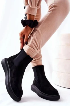 Hot Boto Zamszowe Botki Sztyblety Na Platformie Czarne Marissa