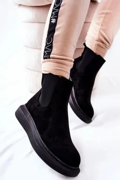 Hot Boto Zamszowe Botki Sztyblety Na Platformie Czarne Marissa