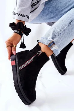 Czarne Botki|Botki Zimowe Damskie>Boto Zamszowe Botki Sztyblety Na Platformie Czarne Nessa