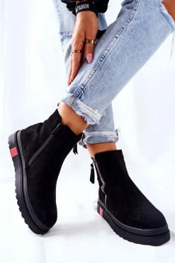 Czarne Botki|Botki Zimowe Damskie><noscript><img width=