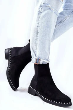 Online Boto Zamszowe Botki Sztyblety Z Perełkami Czarne Jilanna