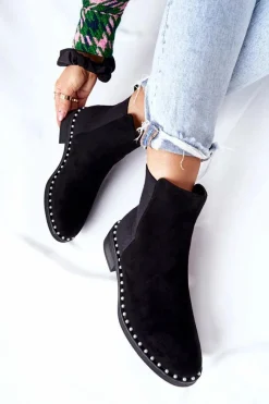 Online Boto Zamszowe Botki Sztyblety Z Perełkami Czarne Jilanna
