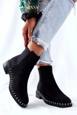 Online Boto Zamszowe Botki Sztyblety Z Perełkami Czarne Jilanna