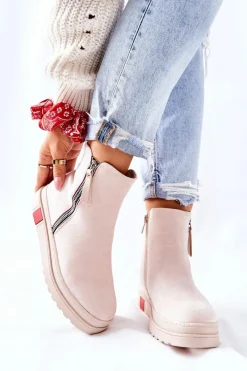 Czarne Botki|Botki Zimowe Damskie>Boto Zamszowe Botki Sztyblety Na Platformie Beżowe Nessa