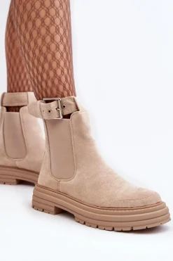 Sale Boto Zamszowe Botki Sztyblety Na Masywnej Podeszwie Jasnobeżowe Ozaro Beżowy
