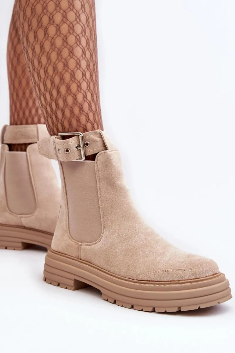Sale Boto Zamszowe Botki Sztyblety Na Masywnej Podeszwie Jasnobeżowe Ozaro Beżowy