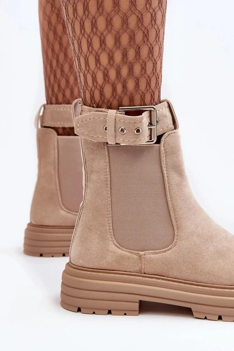 Sale Boto Zamszowe Botki Sztyblety Na Masywnej Podeszwie Jasnobeżowe Ozaro Beżowy