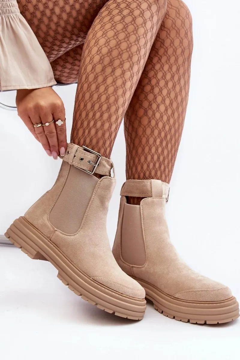 Sale Boto Zamszowe Botki Sztyblety Na Masywnej Podeszwie Jasnobeżowe Ozaro Beżowy