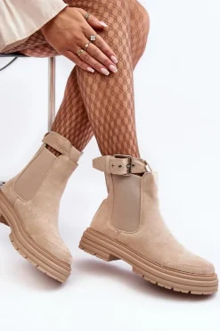 Sale Boto Zamszowe Botki Sztyblety Na Masywnej Podeszwie Jasnobeżowe Ozaro Beżowy