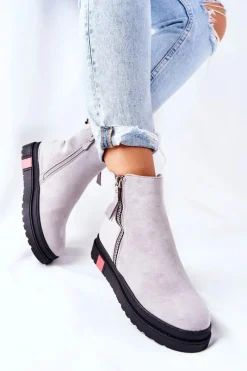 New Zamszowe Botki Sztyblety Na Platformie Szare Nessa Damskie Czarne Botki|Botki Zimowe Damskie