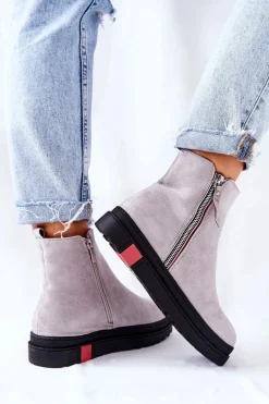 New Zamszowe Botki Sztyblety Na Platformie Szare Nessa Damskie Czarne Botki|Botki Zimowe Damskie