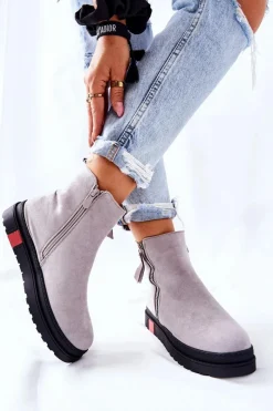 New Zamszowe Botki Sztyblety Na Platformie Szare Nessa Damskie Czarne Botki|Botki Zimowe Damskie